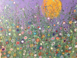 'le fleurs bourn' Painting with patients, art work created at oakhaven hospice, to be displayed in the lounge area. Every patient that wished to help was able to create the flowers in an assortment of colours large canvas 100x150