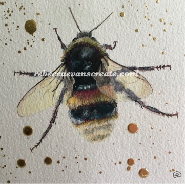 'Bee busy, hand made watercolour and gold leaf
